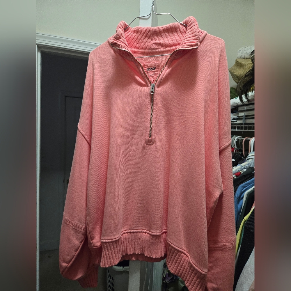 Aerie Coral Half-Zip Sweater